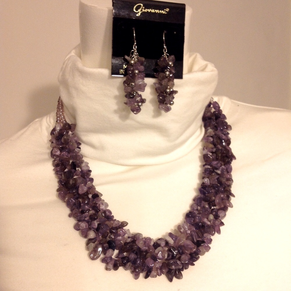 Amethyst Nugget Necklace an Earrings